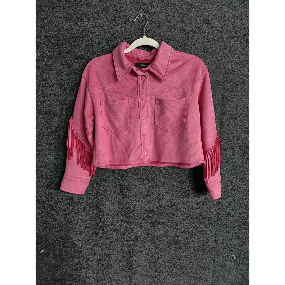 Forever 21 pink Faux Suede Fringe Jacket Cropped Western S
